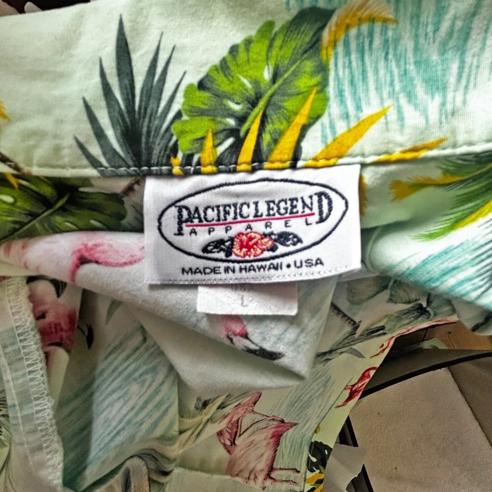 Pacific Legend Hawaiian Shirt Tiki Vintage Flamingoes Palm Trees 100% Cotton - Picture 5 of 12